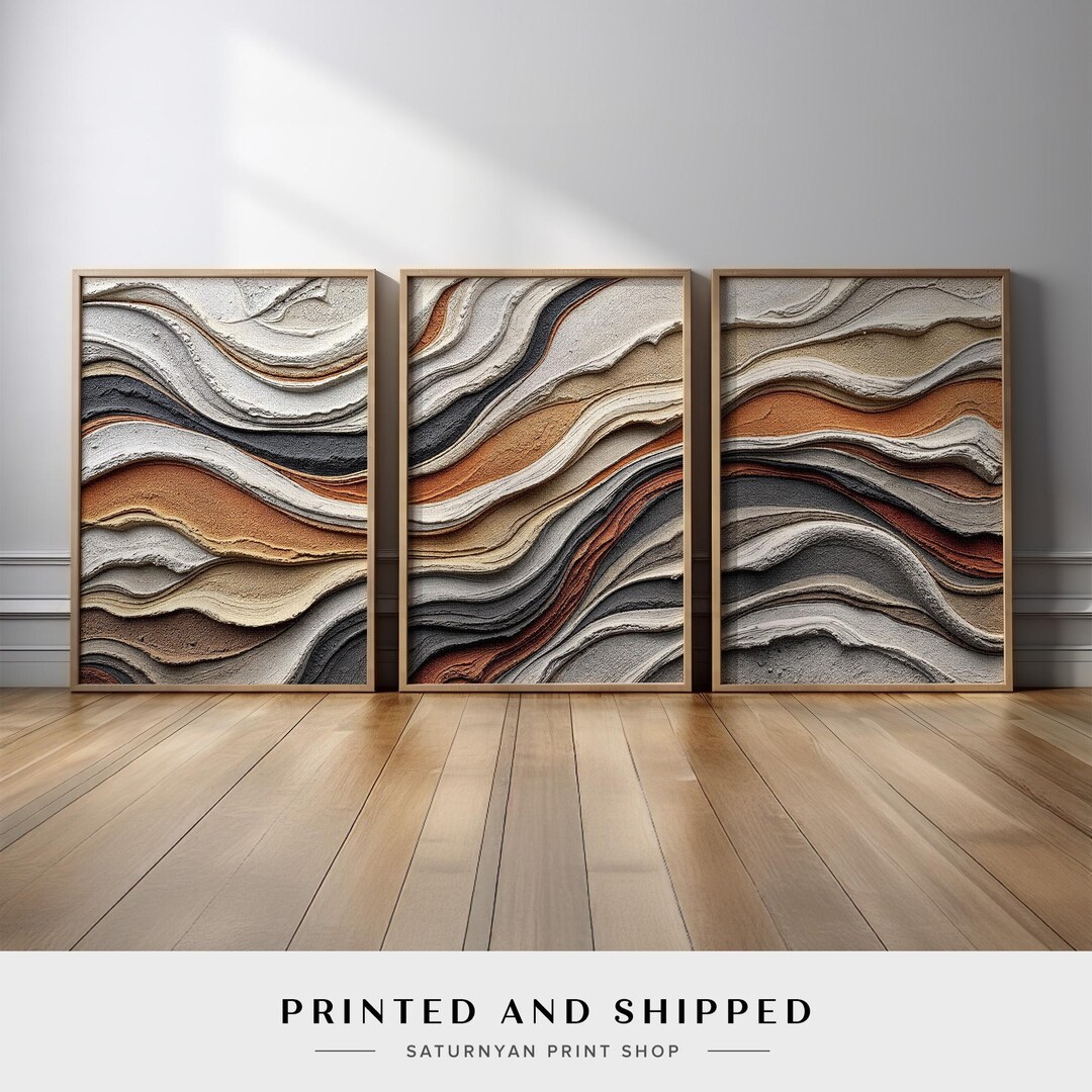 Modern Earth Tone Abstract Wall Art Set of 3 | Beige Terracotta ...