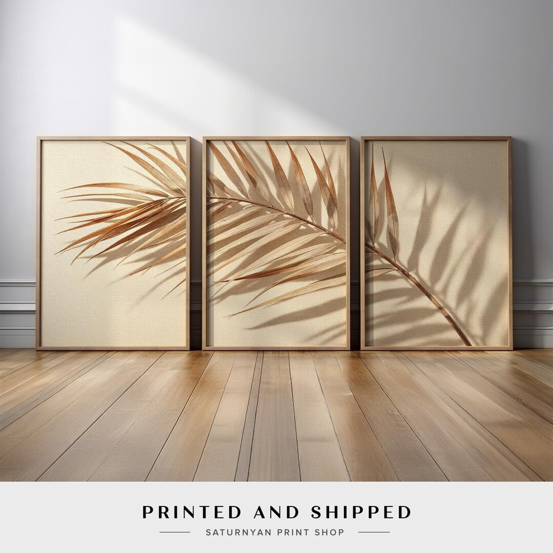 Neutral Palm Leaf Wall Art Set of 3 | Minimalist Botanical Triptych ...