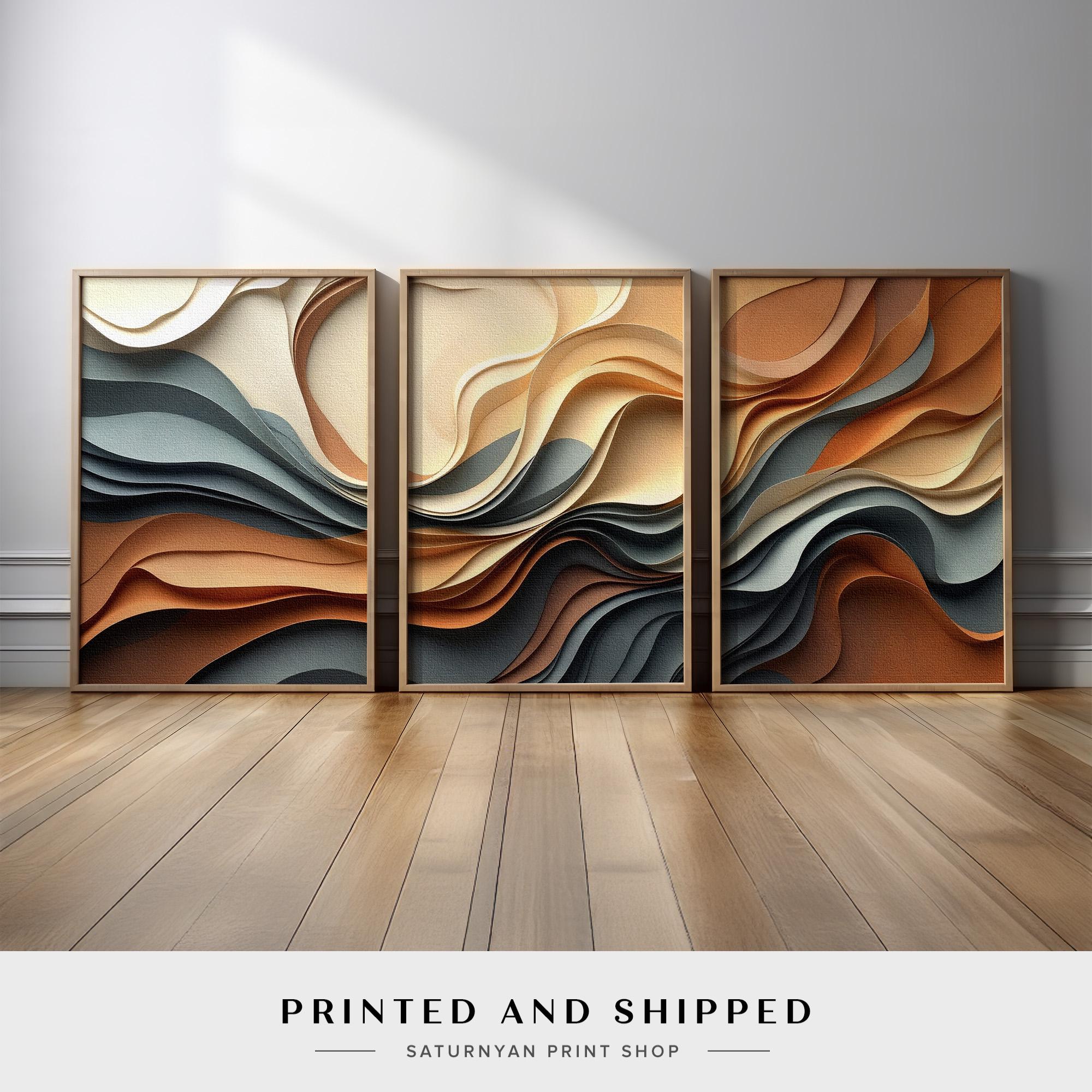 Neutral Paper Abstract Wave Wall Art | earthy Brown, Orange & Beige ...