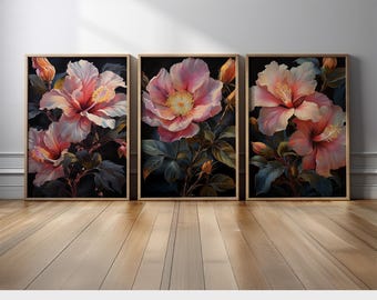 Set of 3 Hibiscus Flower Paintings | Floral Wall Art for Tropical Home Decor | Floral Wall Decor | Modern Floral Art | Hibiscus Art Prints