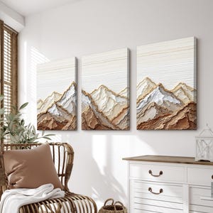 3 Piece Mountain Canvas Prints Wall Art | Rustic Earthy Peaks in Warm ...