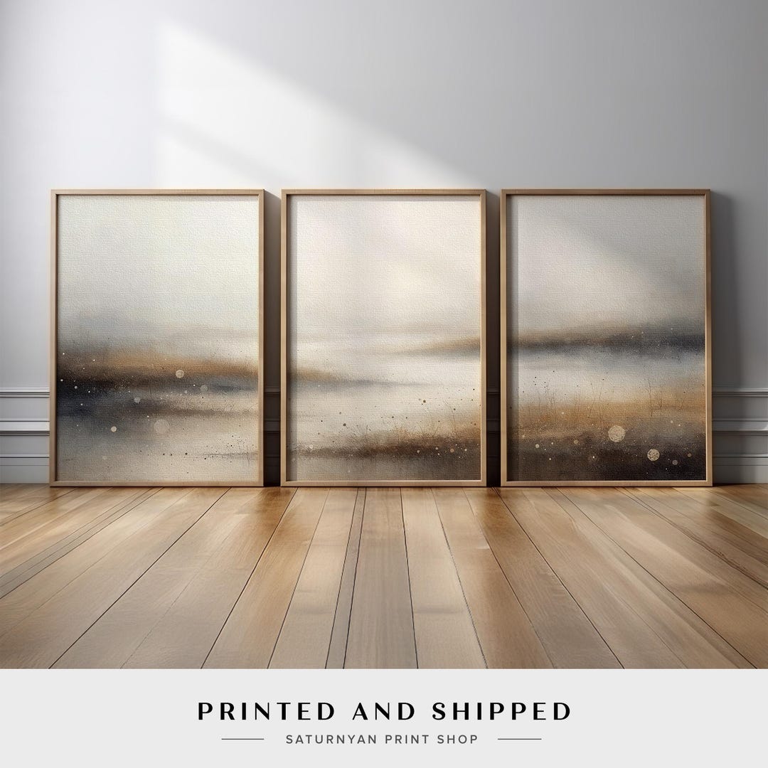 Minimalist Abstract Wall Art Set of 3 | Neutral Beige and Gray Canvas ...