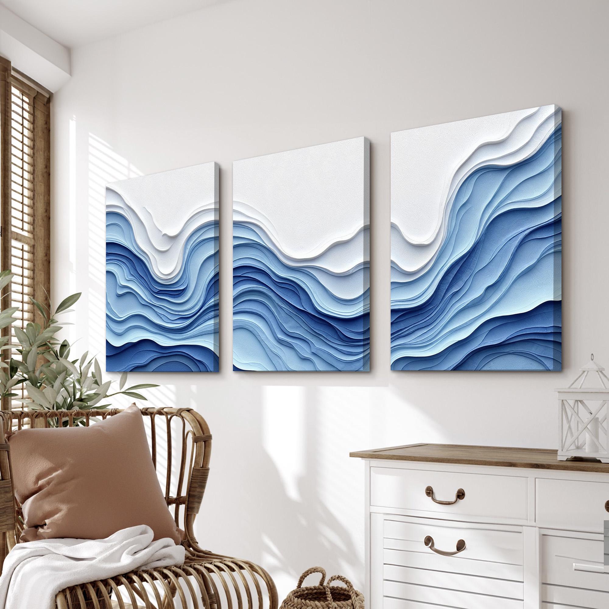 Blue Ocean Inspired Abstract Art Set of 3 | Wave Canvas Prints Triptych ...