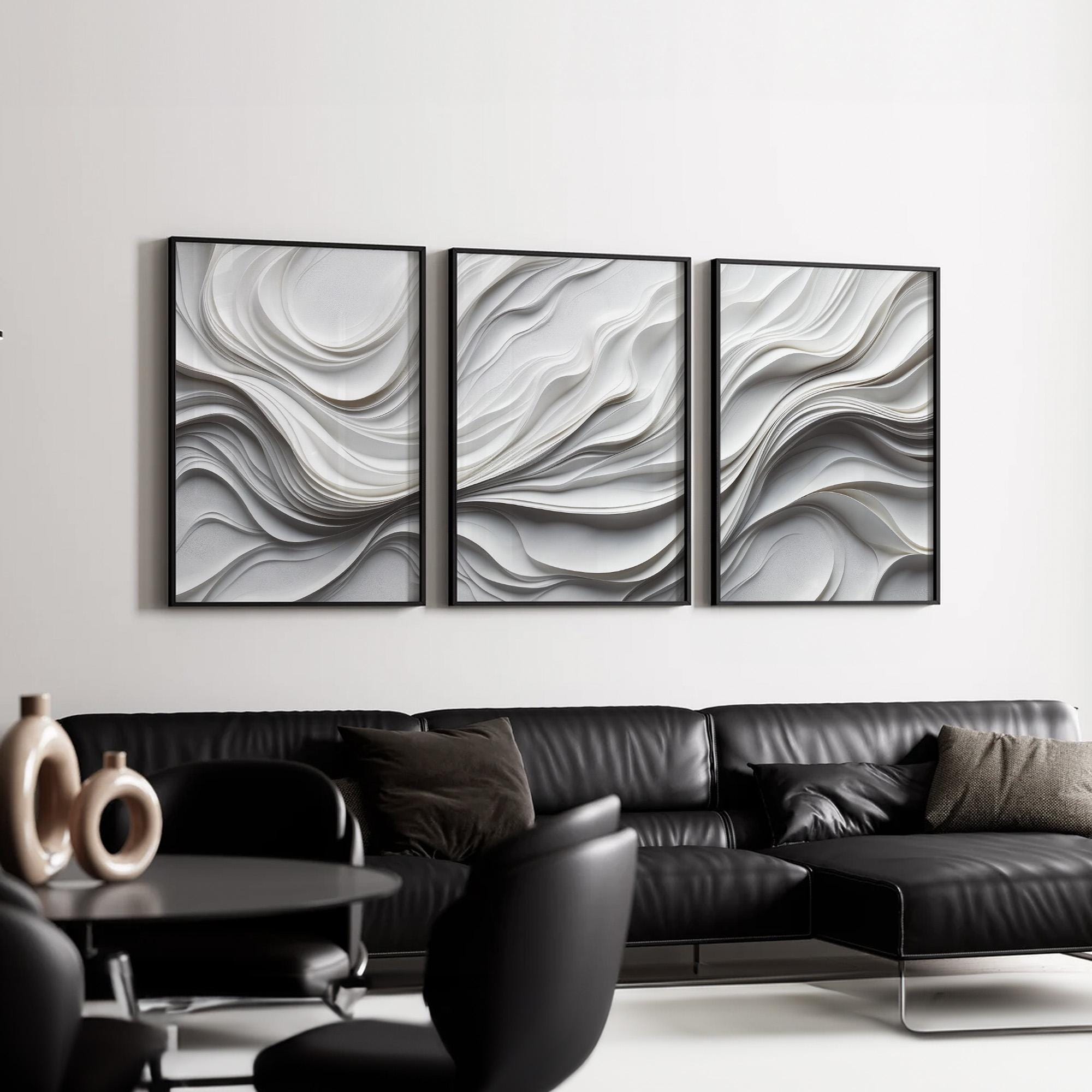Neutral Abstract Wave Wall Art Set of 3 | Beige Cream Gray Minimalist ...