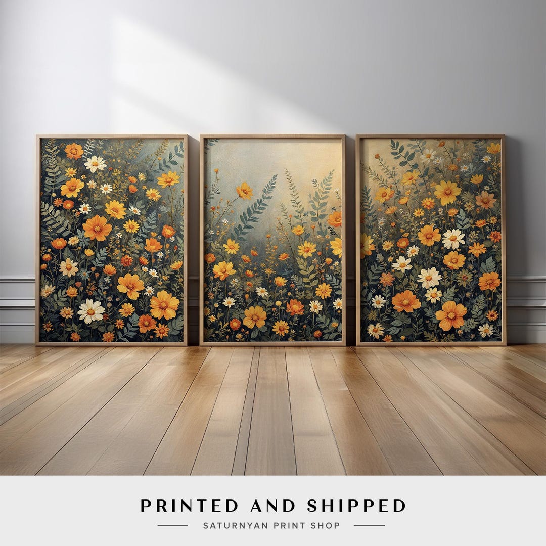 Wildflower Meadow Wall Art Set | Vibrant Yellow and White Floral ...