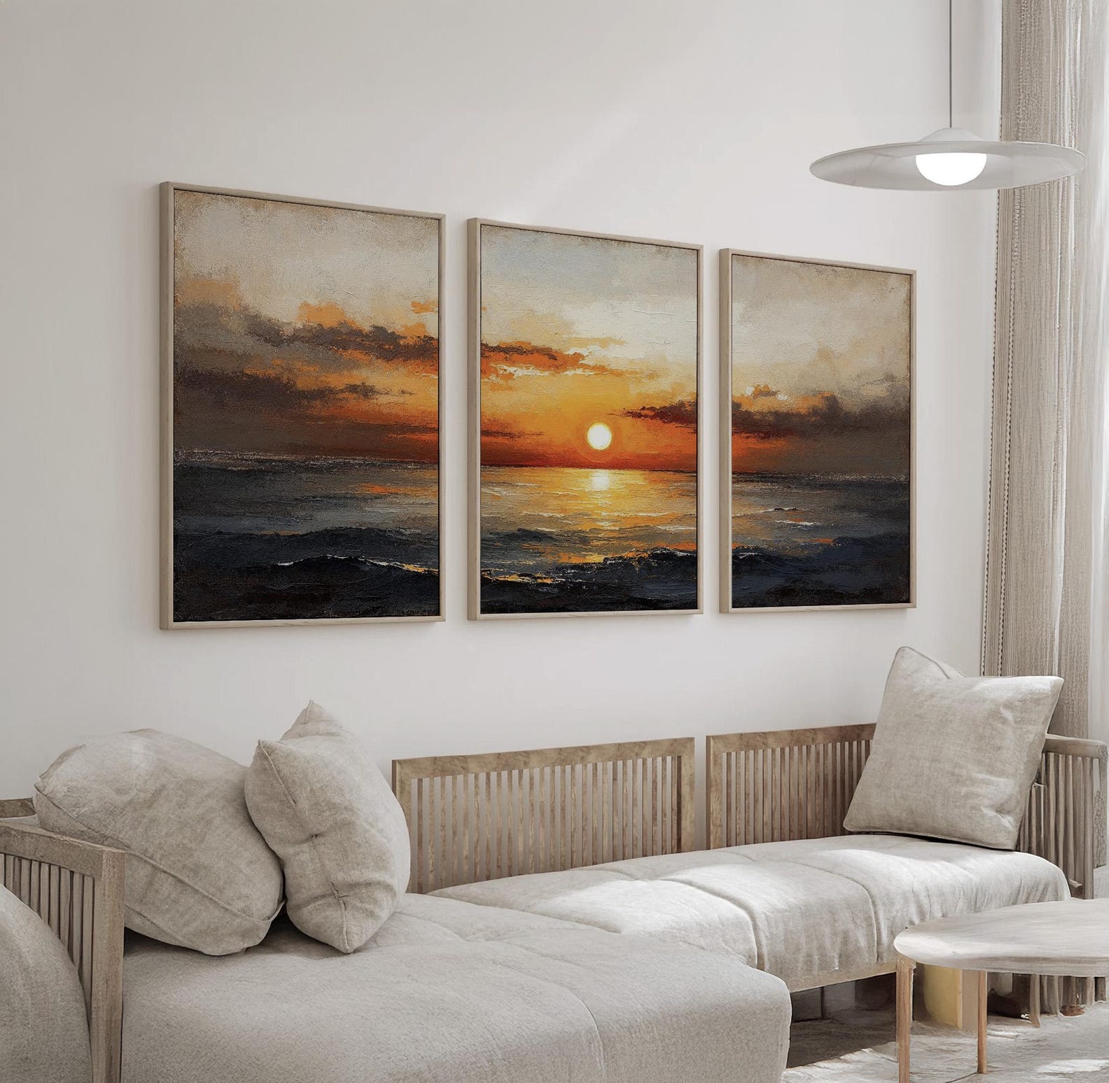Sunset Ocean Wall Art Set of 3 | Warm Coastal Seascape Canvas Prints ...