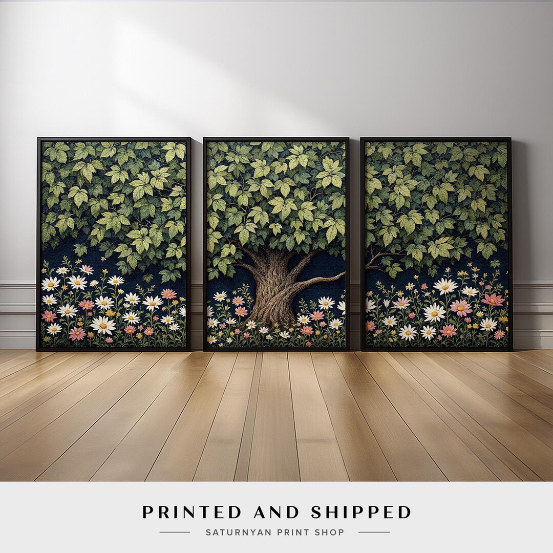 Floral Tree Wall Art Set of 3 | Botanical Canvas Prints Triptych With ...