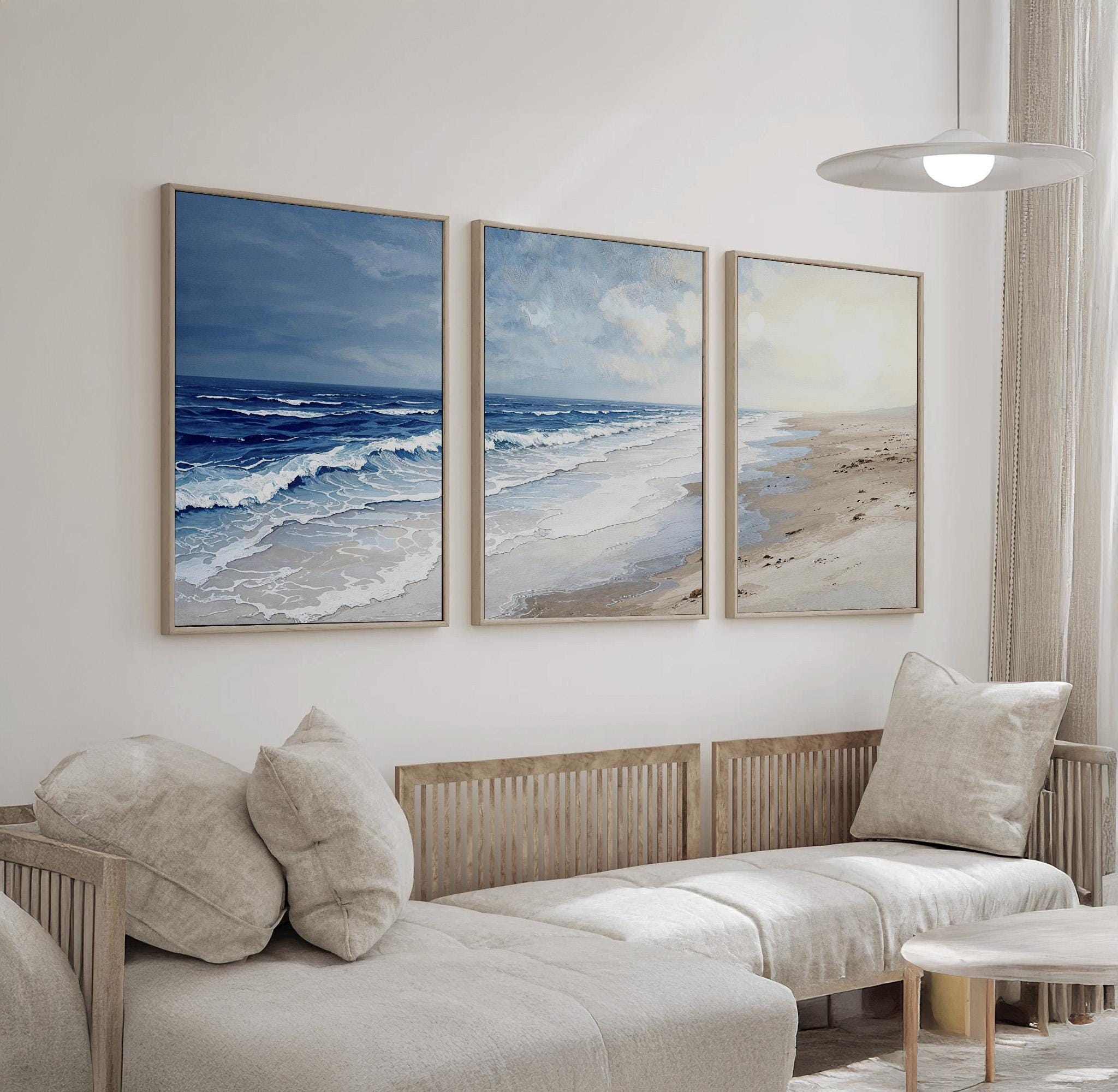 Coastal Wall Art Set of 3 | Serene Beach and Ocean Triptych With Soft ...