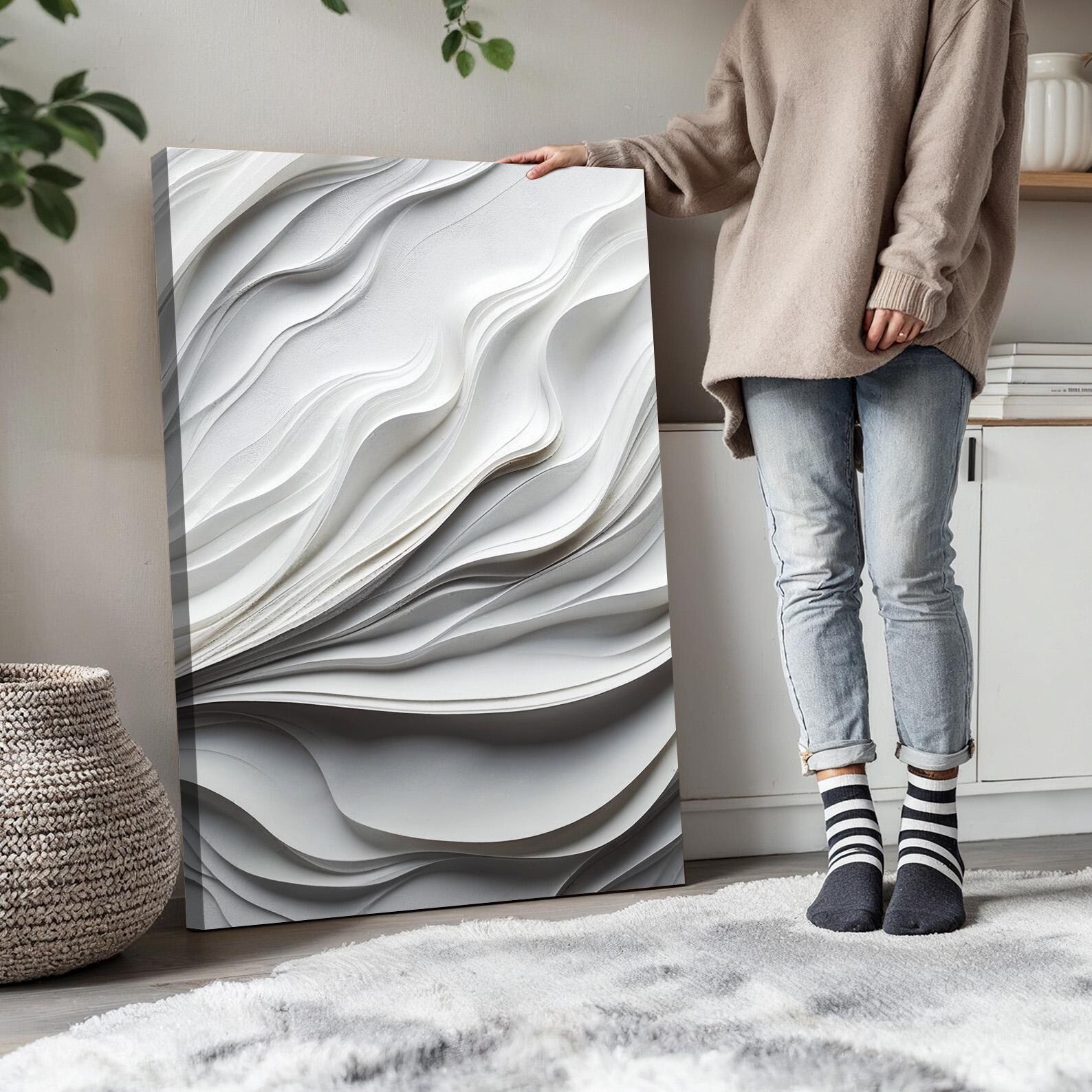 Neutral Abstract Wave Wall Art Set of 3 | Beige Cream Gray Minimalist ...