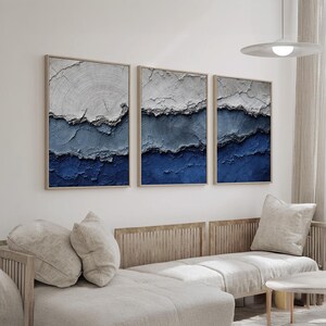 Coastal Blue and Gray Wall Art Set of 3 | Ocean Inspired Abstract ...