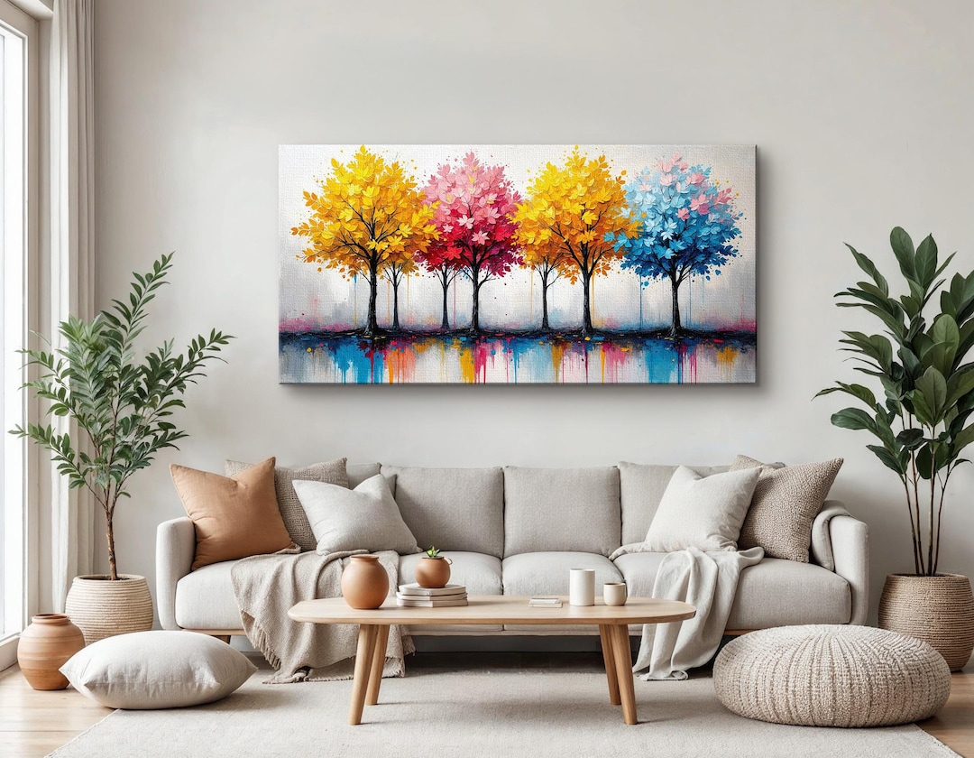 Colorful Four Seasons Tree Painting, Abstract Landscape Canvas Print ...