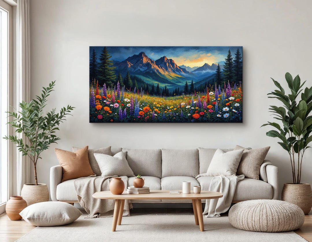 Mountain Wildflower Meadow Wall Art, Scenic Landscape Canvas Print ...