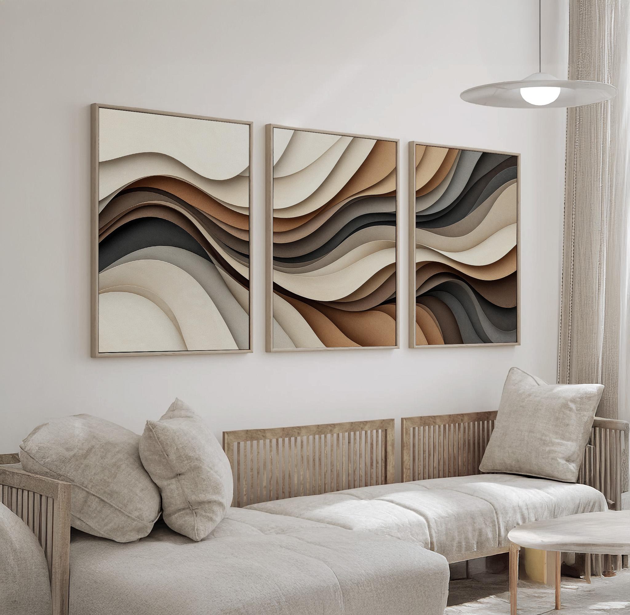 Abstract Neutral Wall Art Set | Set of 3 Modern Beige, Brown, and Black ...