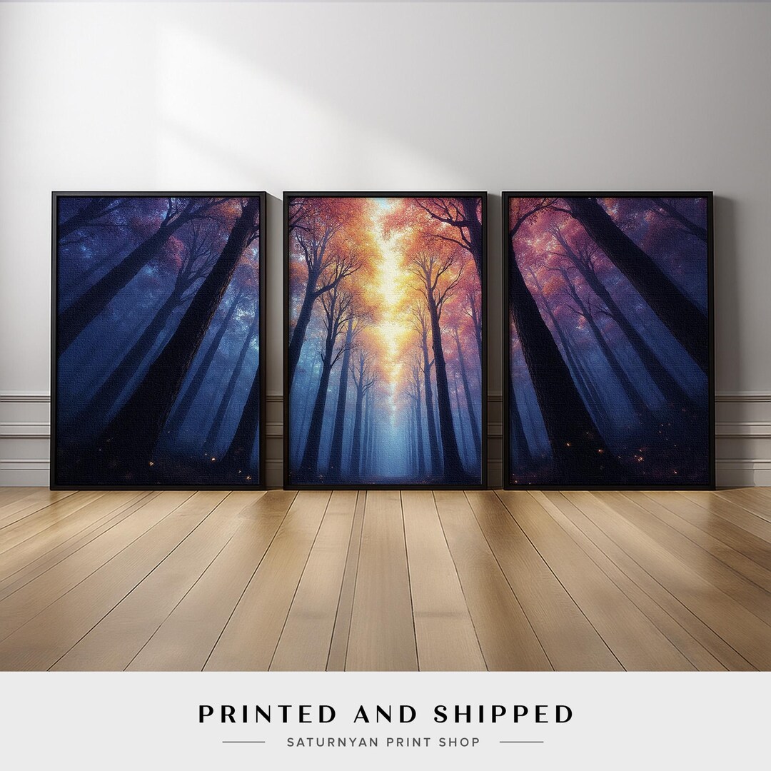 Enchanted Forest Wall Art Set of 3 | Mystical Woodland Landscape Nature ...