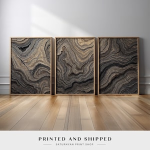Modern Earth Tone Abstract Wall Art |  Set of 3 Geological Canvas Prints in Neutral Woodgrain Patterns | Natural Aesthetic Decor