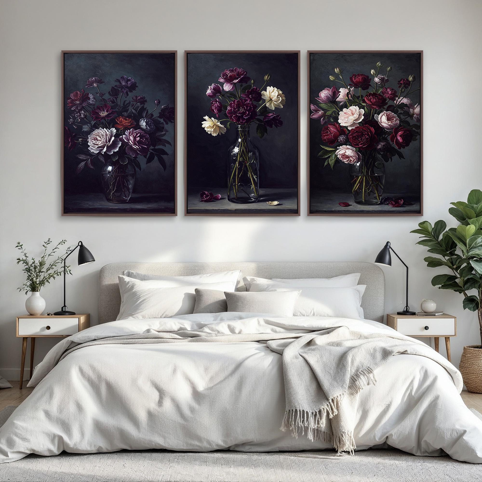 Dark Moody Floral Wall Art Set of 3 | Vintage Botanical Still Life ...