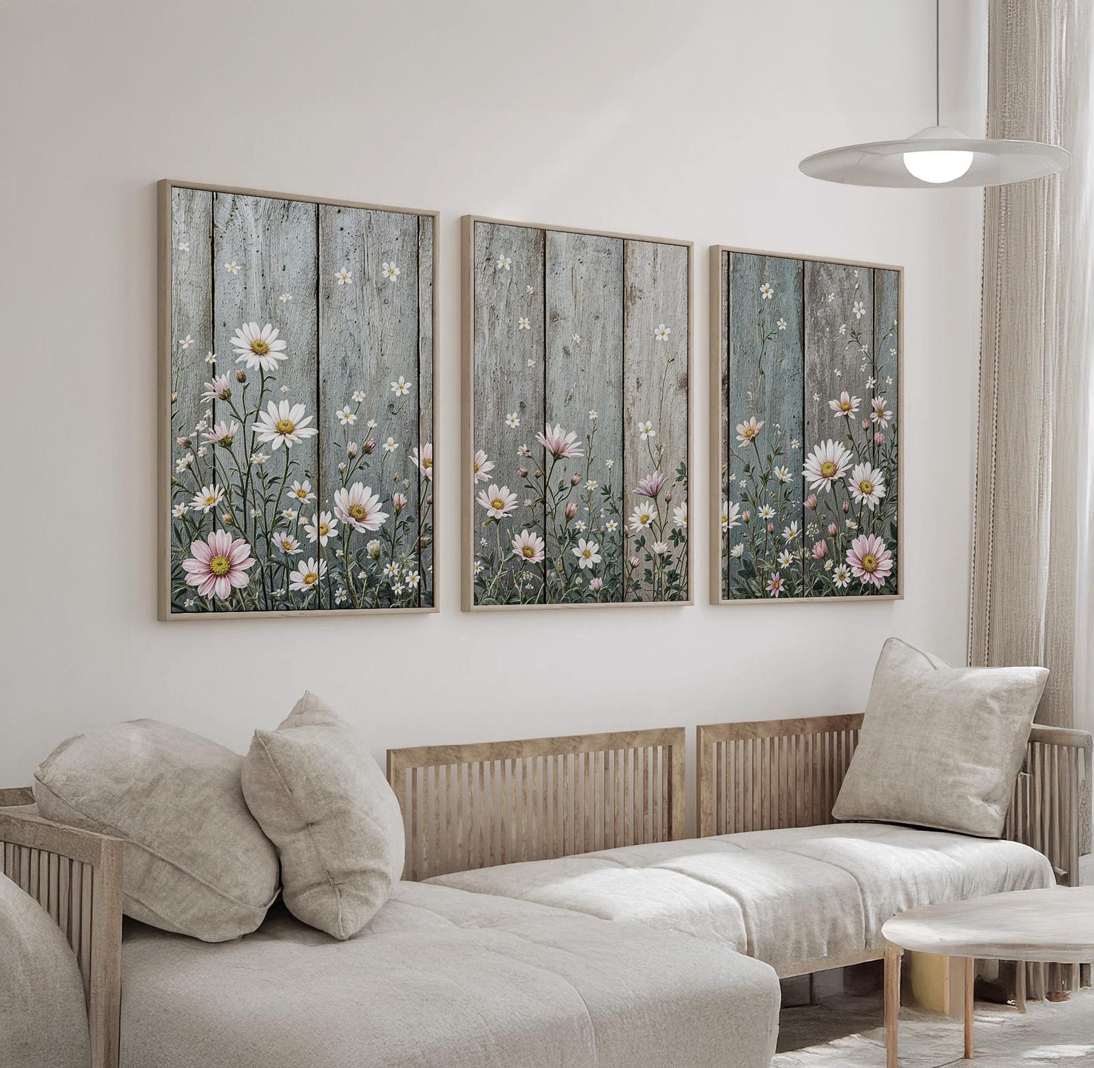 Farmhouse Flower Wall Art Triptych | Daisy and Wildflower Canvas Prints ...