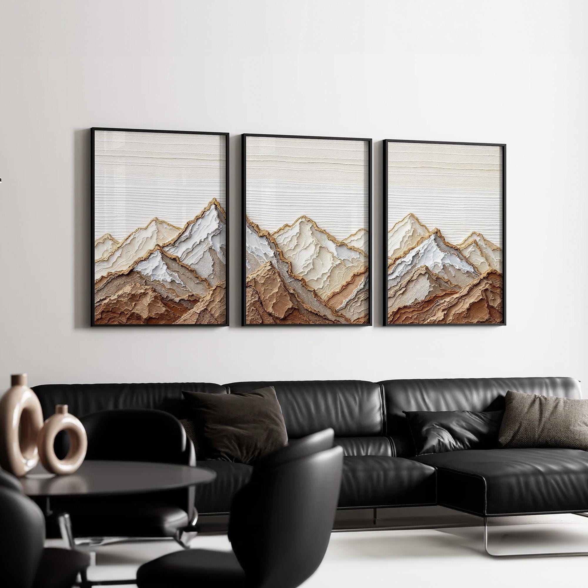 3 Piece Mountain Canvas Prints Wall Art | Rustic Earthy Peaks in Warm ...