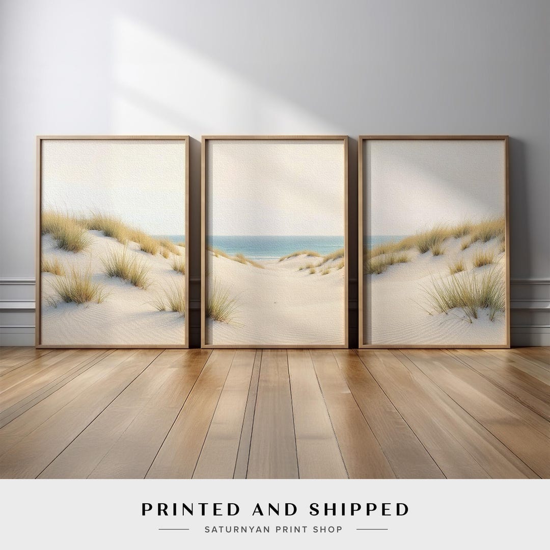 Coastal Wall Art Set of 3 | Sand Dunes Beach Canvas Prints, Neutral ...
