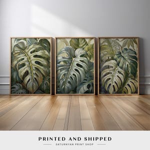 Monstera Leaf Wall Art Set of 3 | Tropical Plant Paintings | Boho ...
