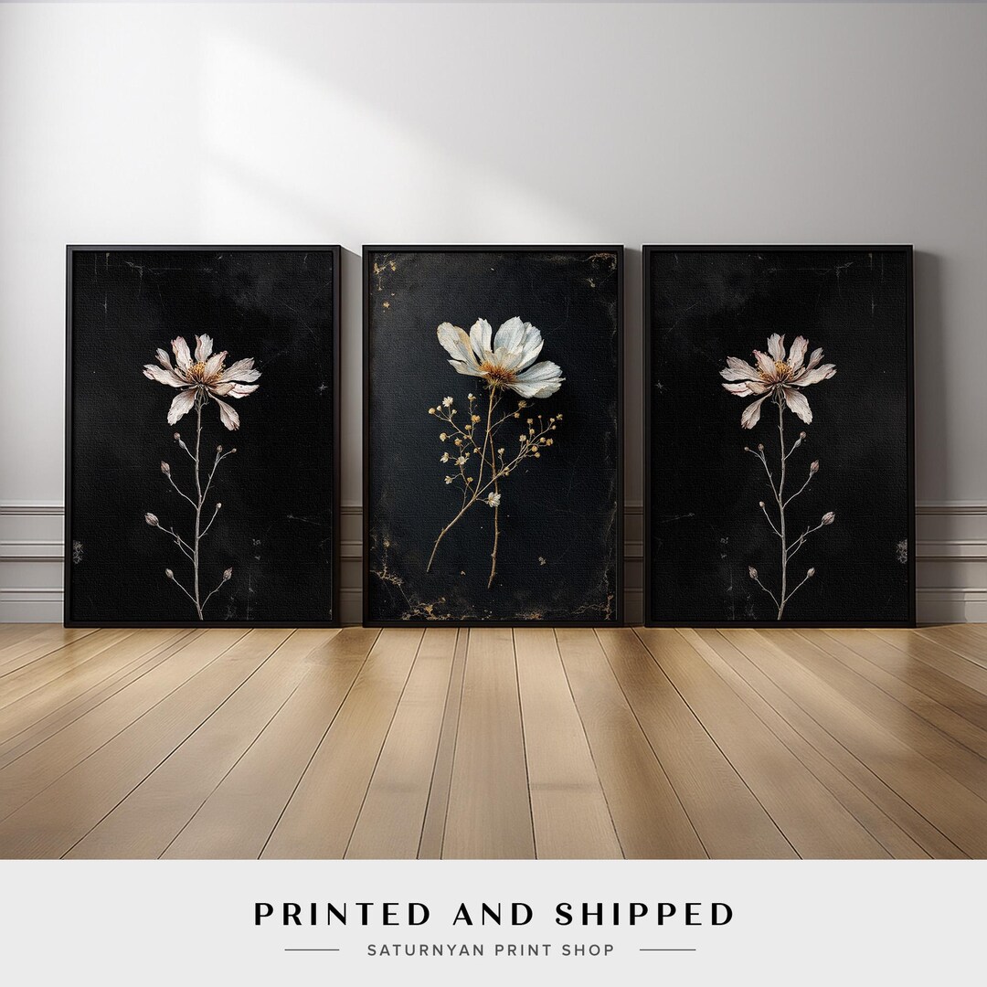 Minimalist Black and White Floral Triptych Wall Art, Set of 3 Elegant ...