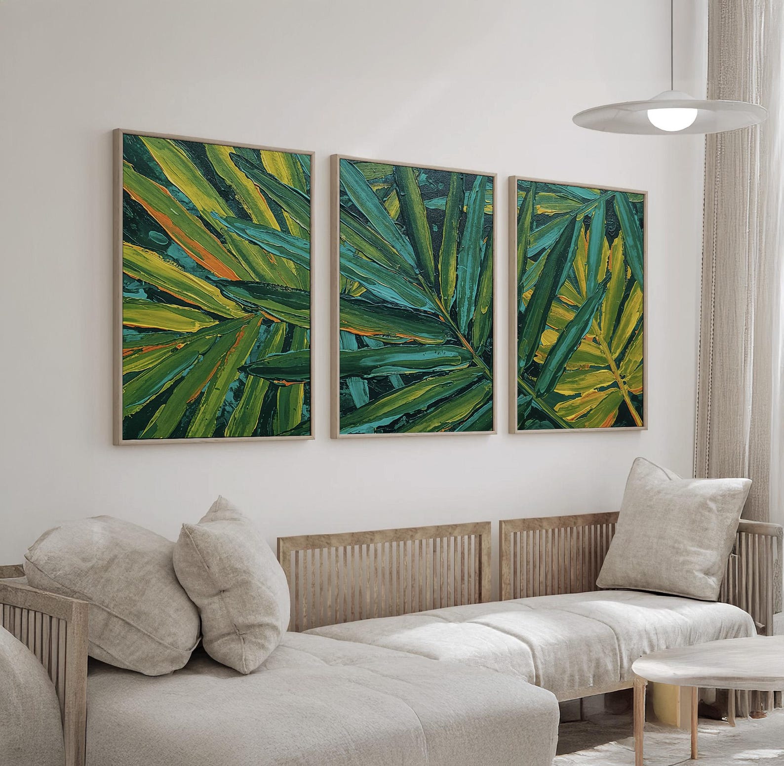 Tropical Leaf Triptych Wall Art | Green, Yellow & Teal Botanical Canvas ...