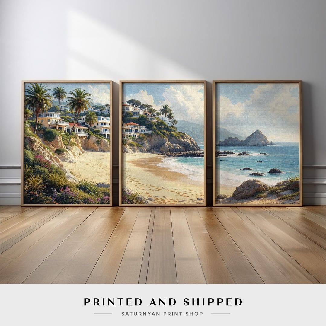 Coastal Mediterranean Wall Art Set of 3 | Beach Village Canvas Prints ...