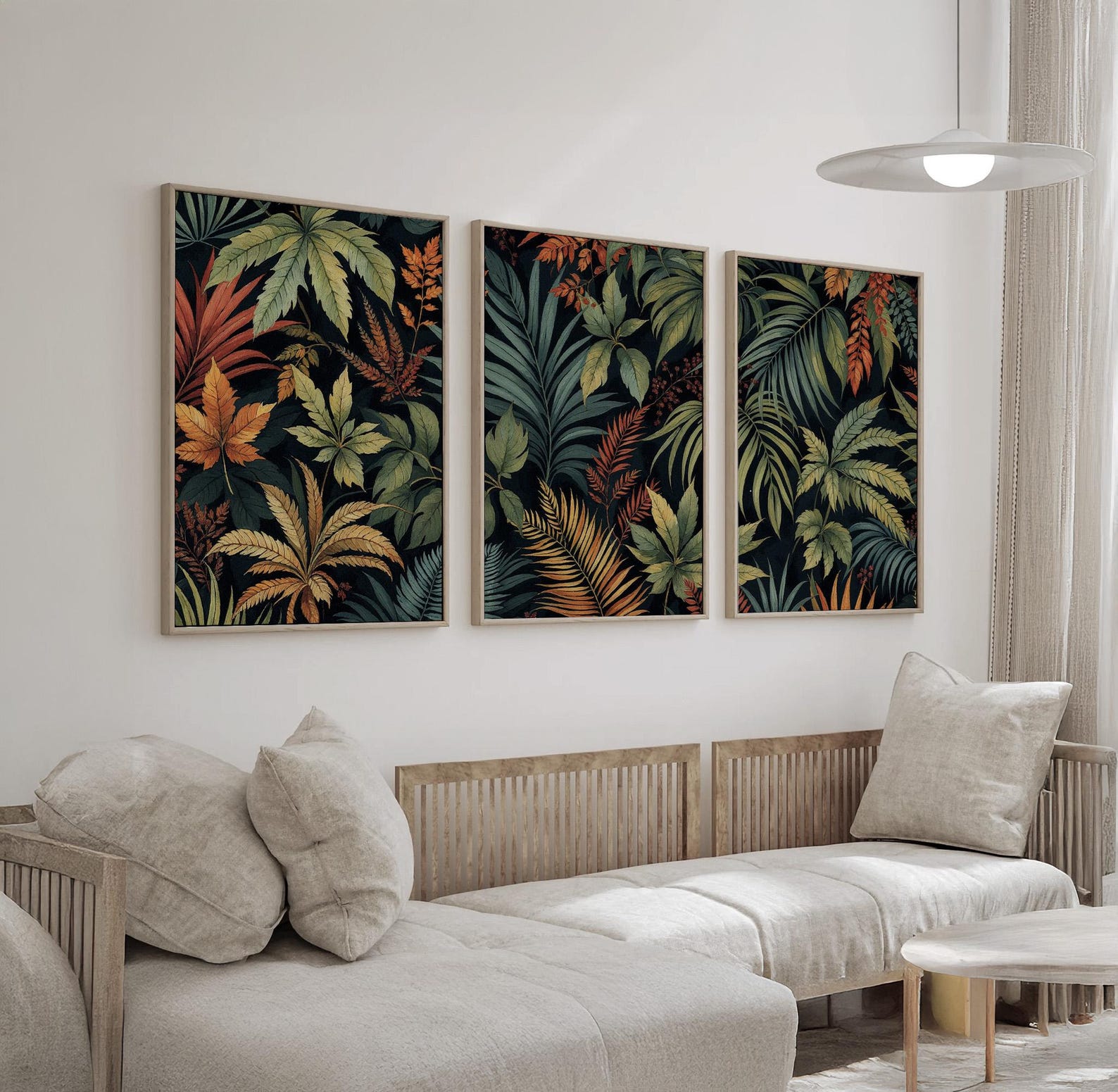 Tropical Botanical Wall Art Set of 3 | Jungle Leaf Triptych in Green ...