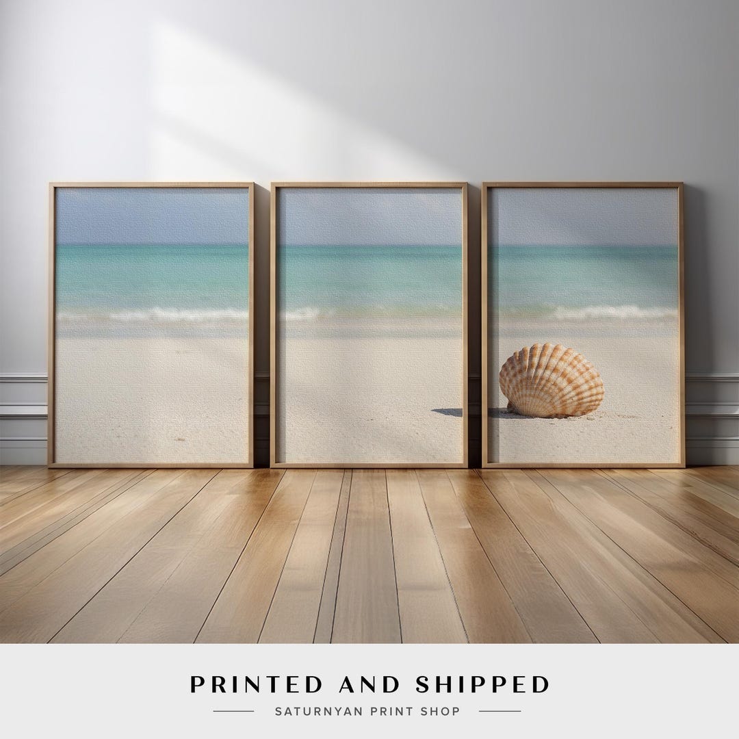 Coastal Wall Art Set of 3 | Minimal Beach Canvas Prints With Soft Ocean ...