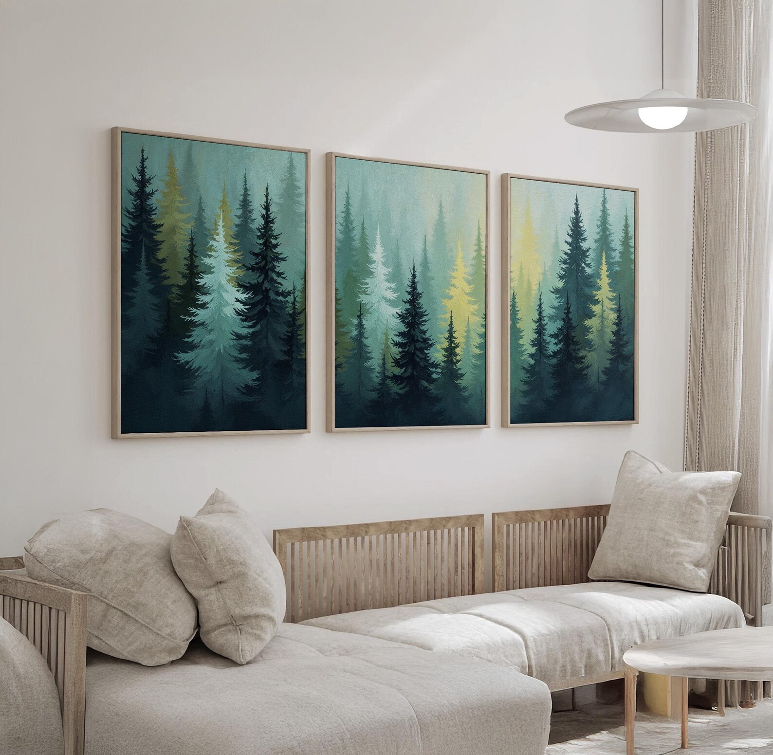 Misty Pine Forest Wall Art Set of 3 | Tranquil Tree Landscape Triptych ...