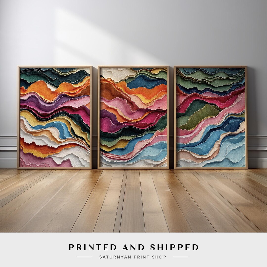Colorful Abstract Wall Art Set of 3 | Bright Multicolor Triptych Canvas ...