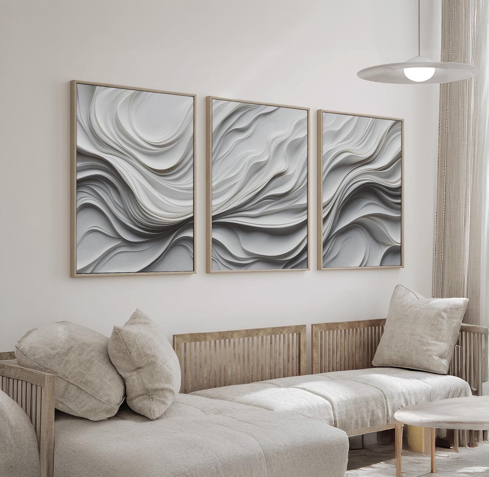 Neutral Abstract Wave Wall Art Set of 3 | Beige Cream Gray Minimalist ...