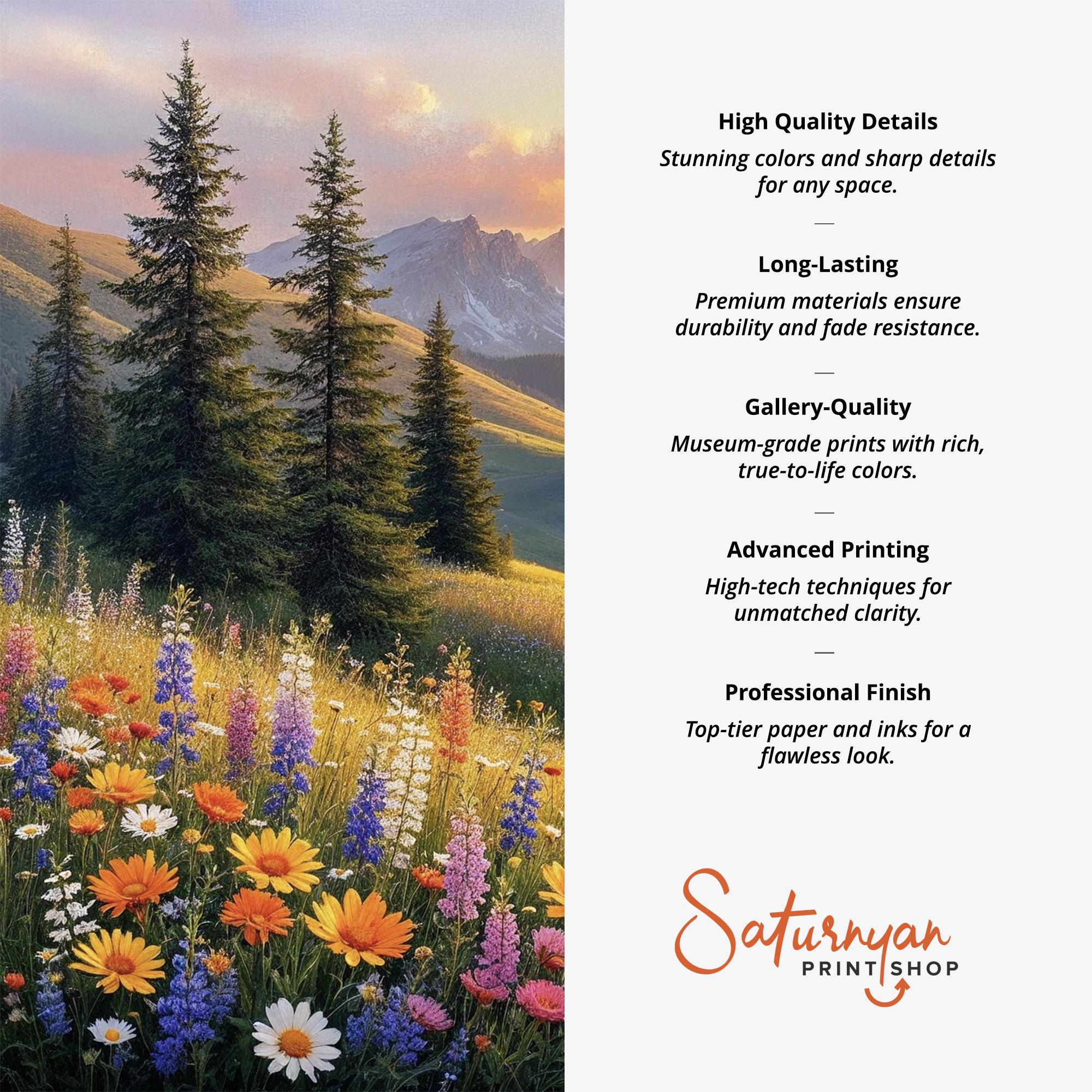 Sunset Mountain Landscape Wall Art | Wildflower Meadow Triptych ...