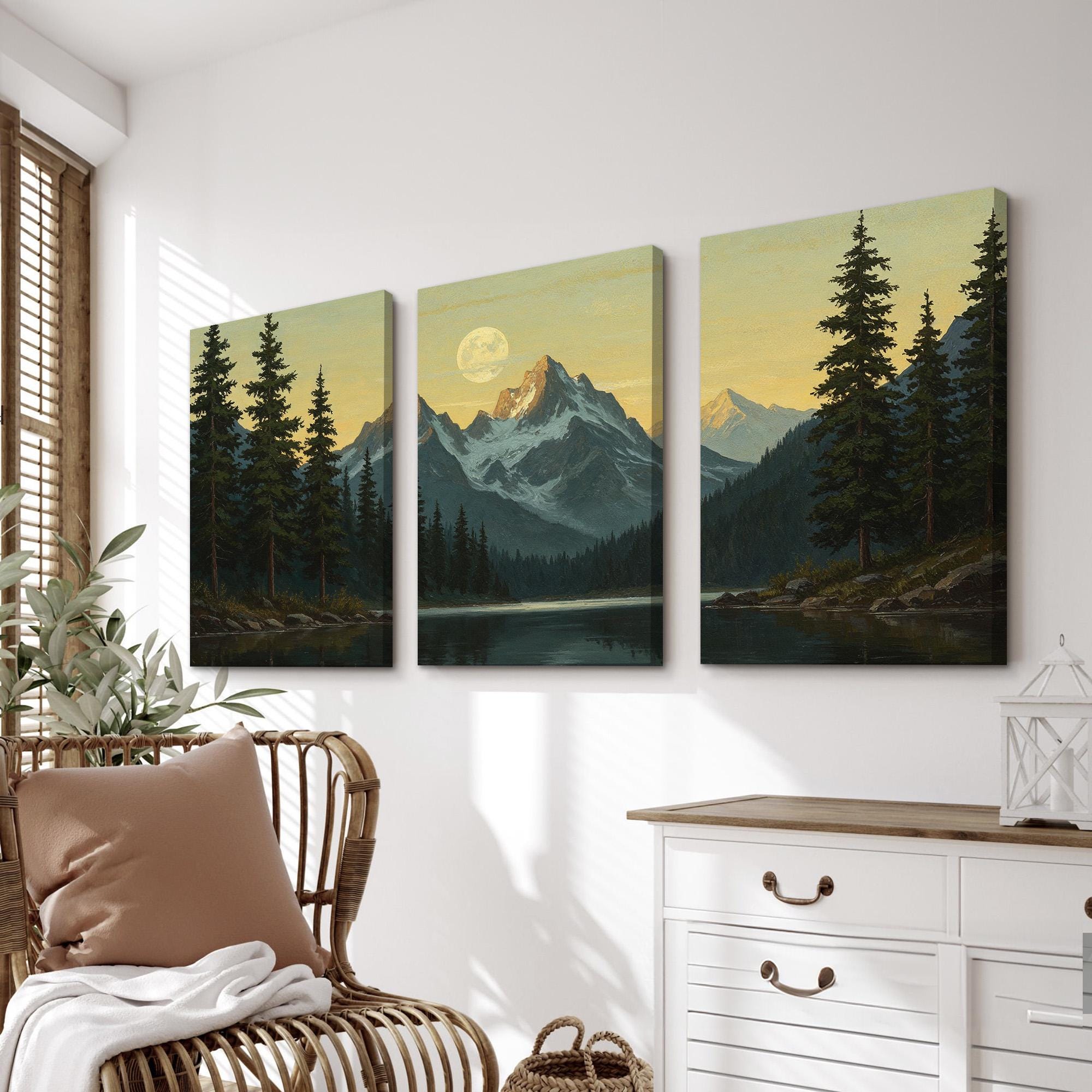 Mountain Lake Triptych Wall Art | Set of 3 Nature Landscape Canvas ...
