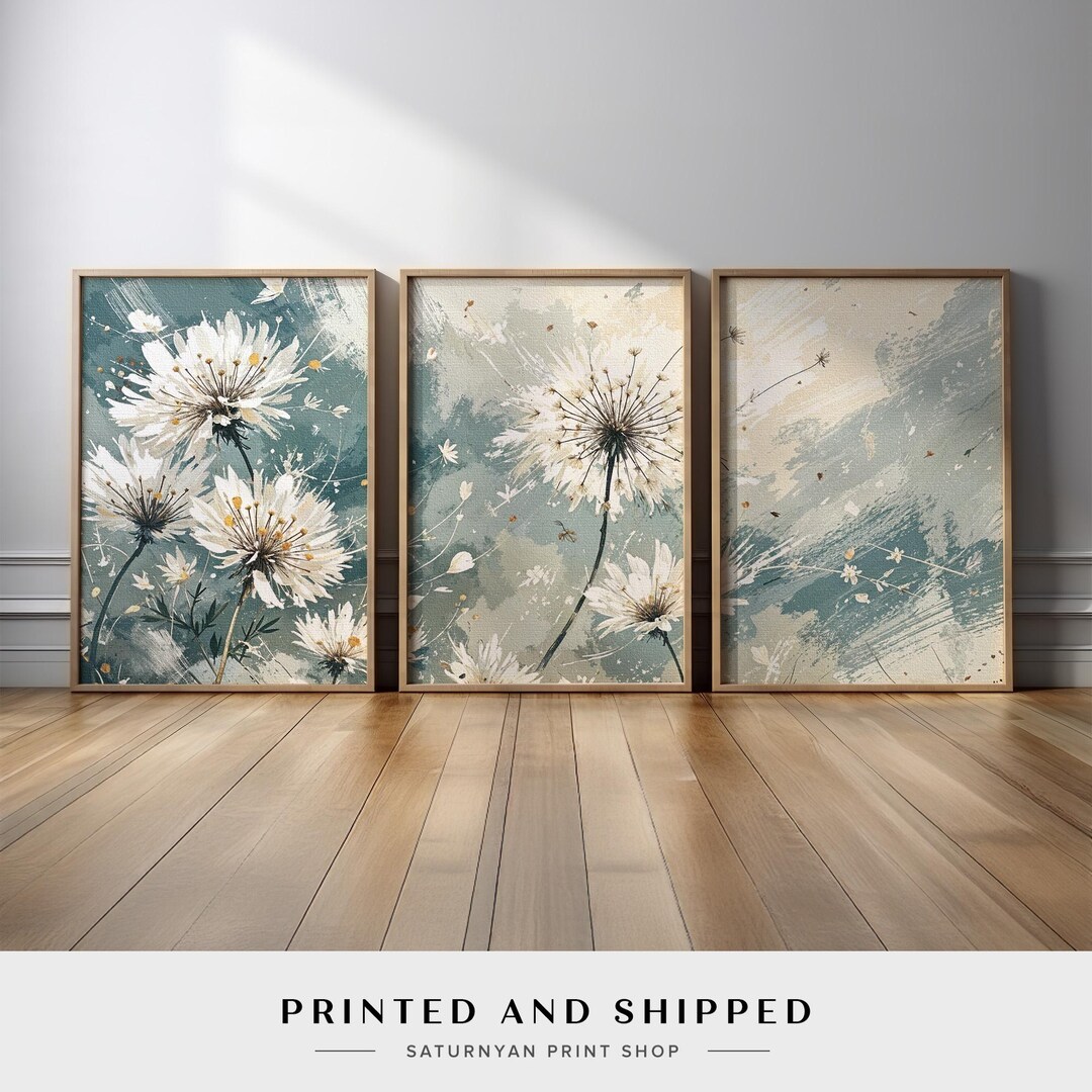 Botanical Wall Art Set | Abstract Floral Triptych With White ...
