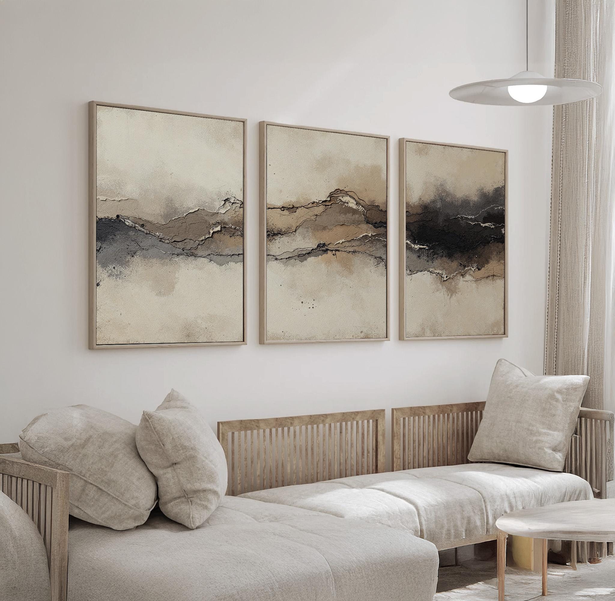 Neutral Abstract Wall Art Set of 3 | Minimalist Beige and Black ...