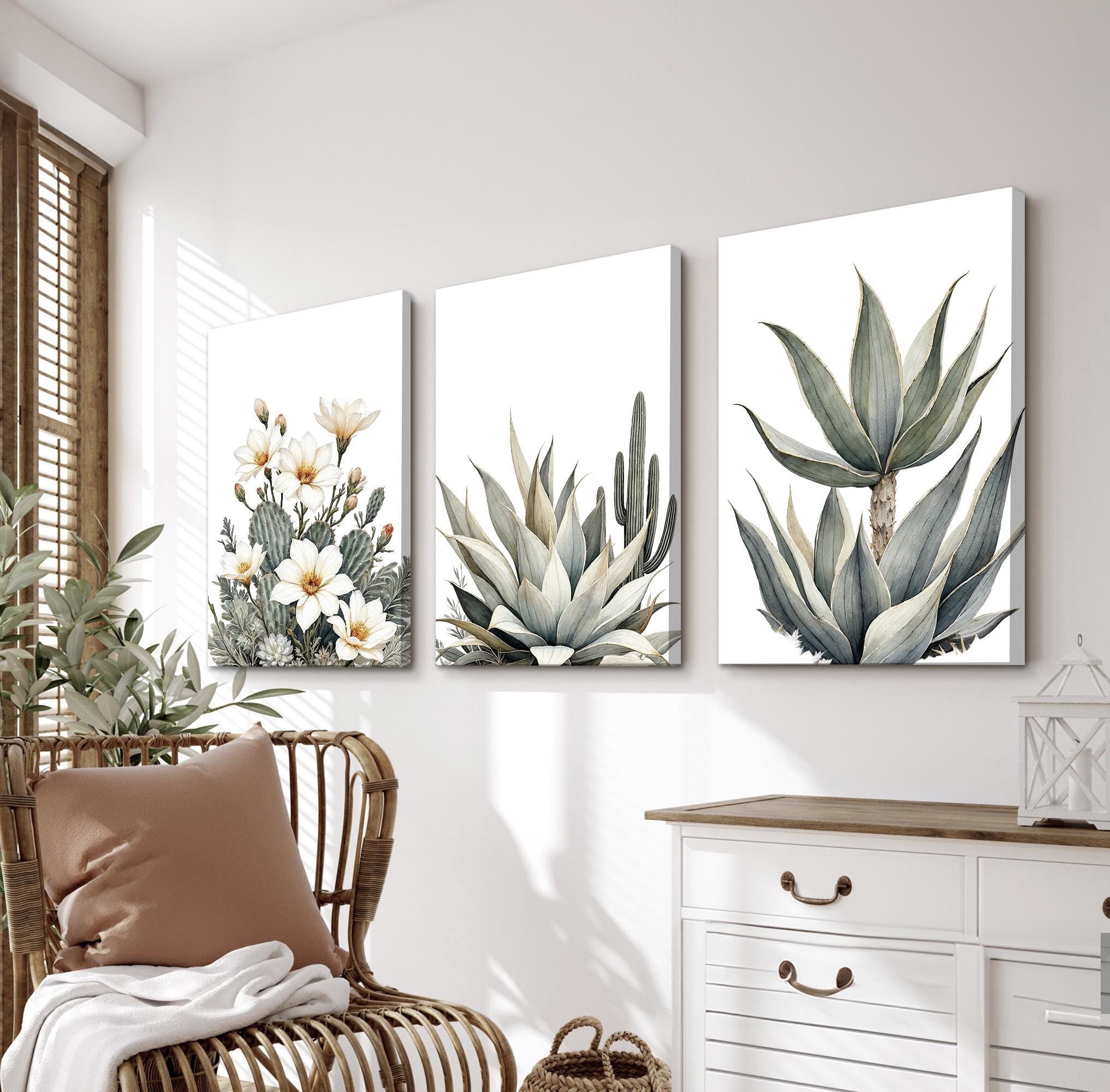 Neutral Cactus Botanical Wall Art, Agave Plant Triptych, Desert Floral ...