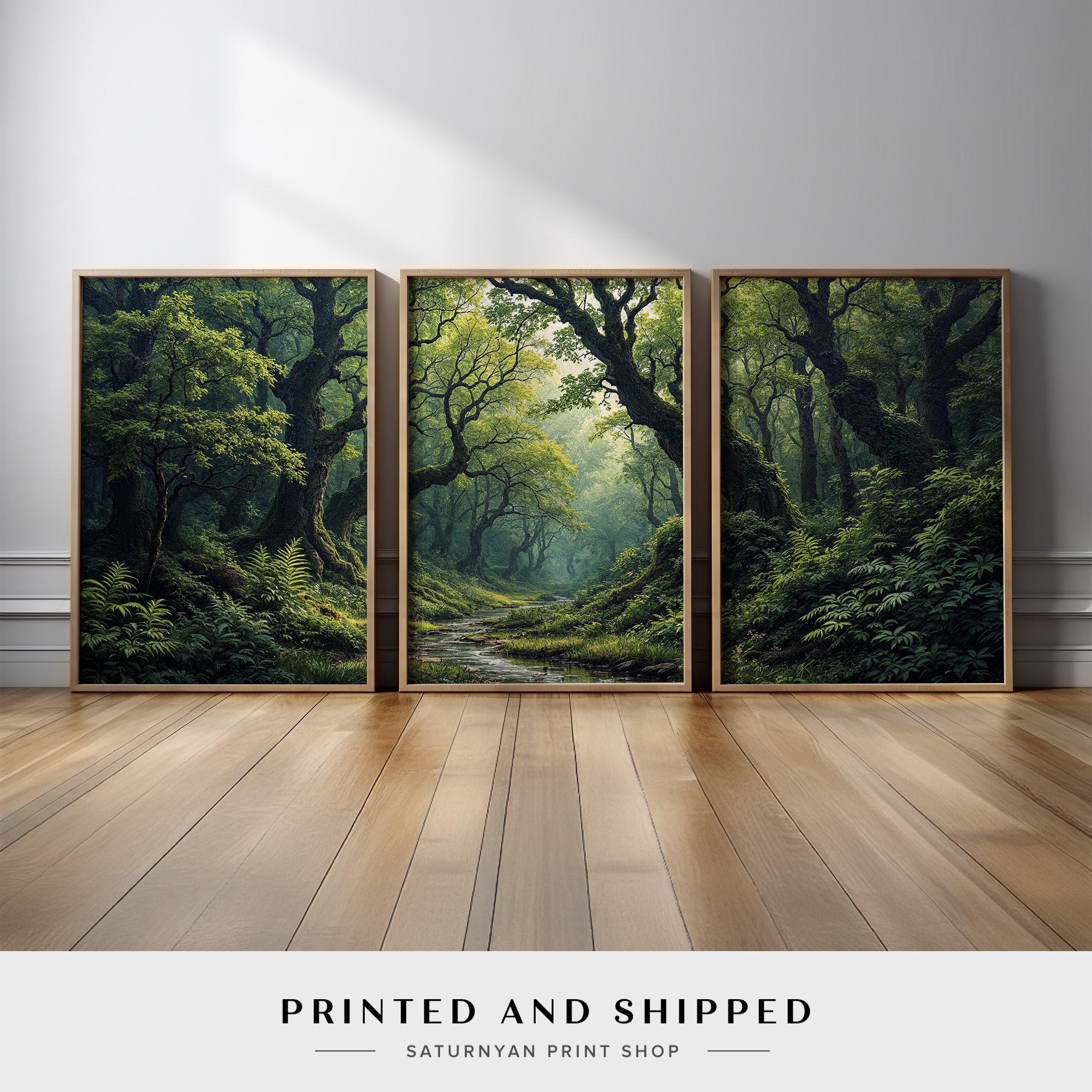 Green Forest Wall Art Set of 3 | Tranquil Nature Landscape Canvas ...