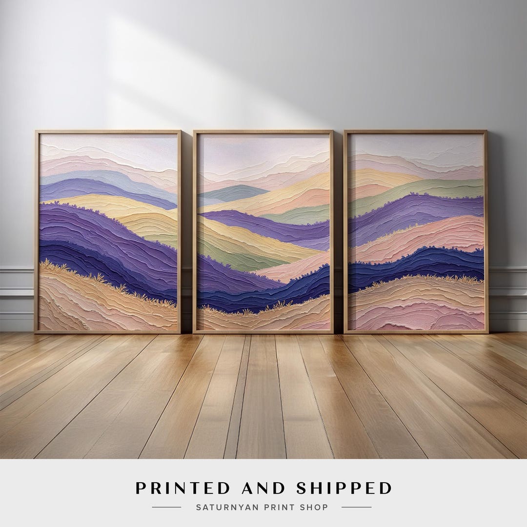 Pastel Mountain Wall Art | Abstract Landscape Canvas Print Triptych Set ...
