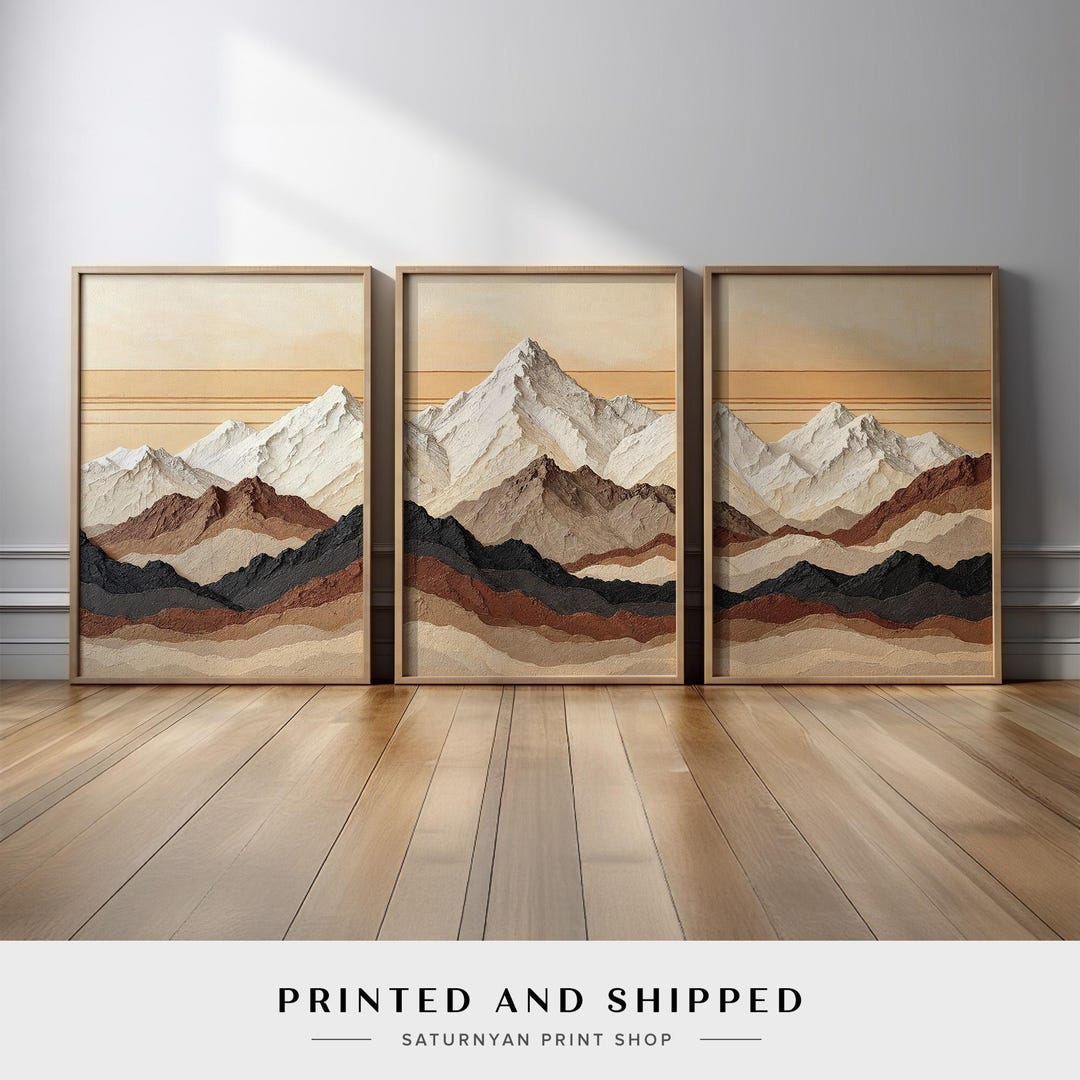 Modern Neutral Mountain Wall Art | Set of 3 Landscape Canvas Prints in ...