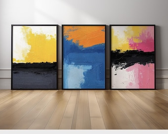 Colorful Abstract Wall Art | Modern Triptych Canvas Prints with Bold Brushstroke Painting Style for Living Room, Dining Room, Bedroom Decor