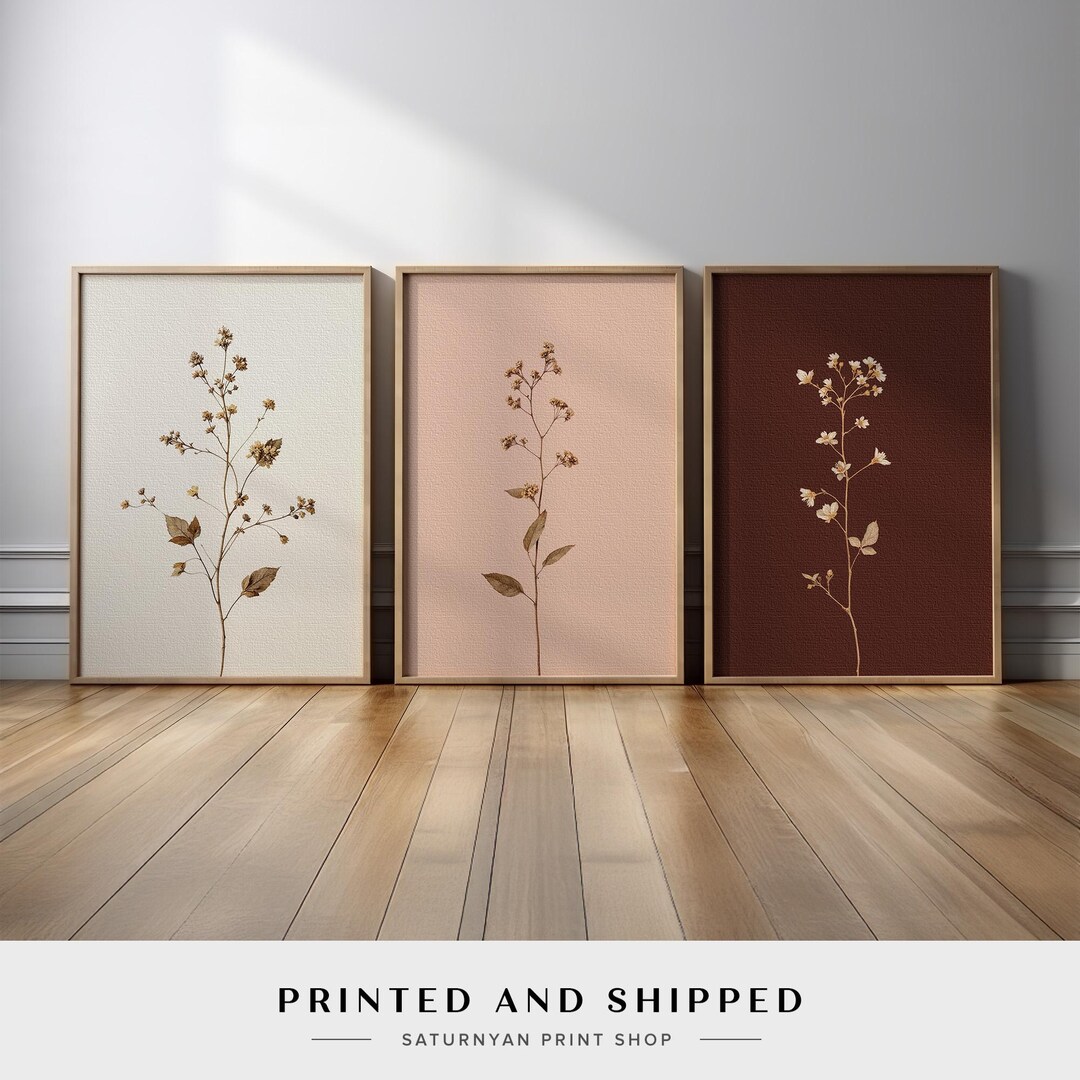 Modern Dried Flower Wall Art Set of 3 | Soft Neutral Botanical Triptych ...