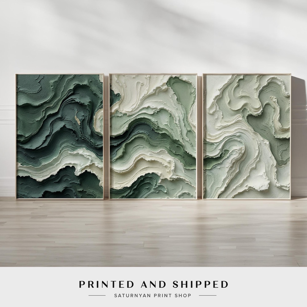 Sage Green Abstract Wall Art Set of 3 | Nature Inspired Triptych Canvas ...