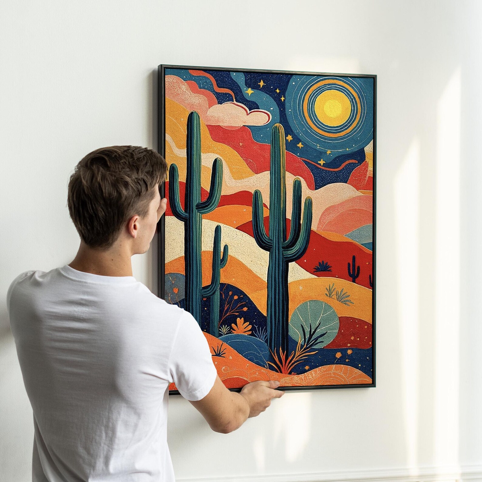 Vibrant Desert Landscape Wall Art | Cactus Sunset and Sunrise Set of 3 ...