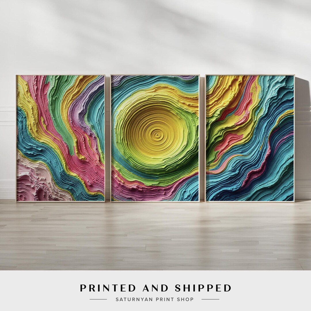 Colorful Abstract Triptych Wall Art | Vibrant Swirl Concentric Canvas ...