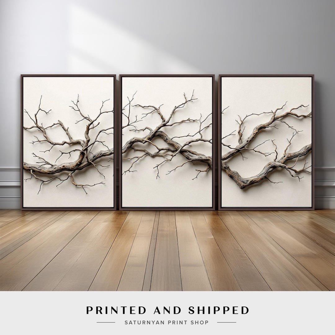 Organic Modern Wood Branch Wall Art Set of 3 | Rustic Natural Tree ...