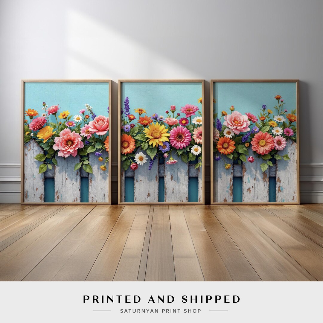 Cottage Garden Floral Wall Art Set of 3 | Colorful Spring Flowers ...