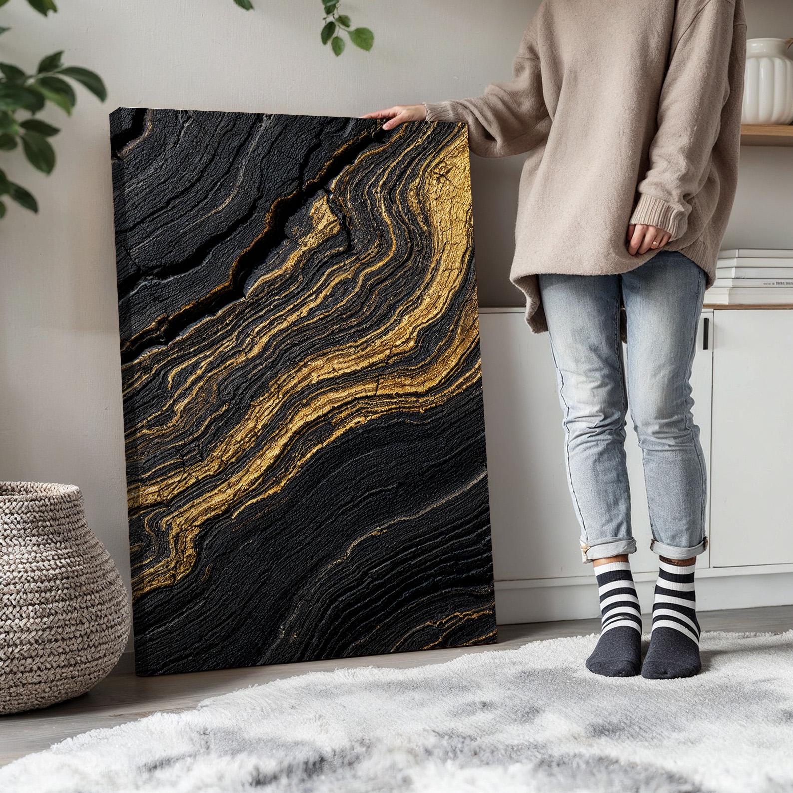 Black and Gold Abstract Wall Art Set of 3 | Modern Wave Pattern Canvas ...