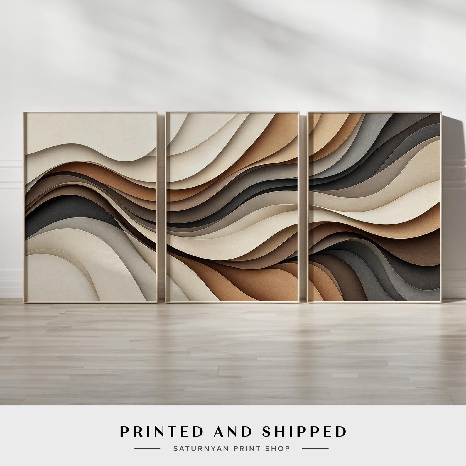 Abstract Neutral Wall Art Set | Set of 3 Modern Beige, Brown, and Black ...