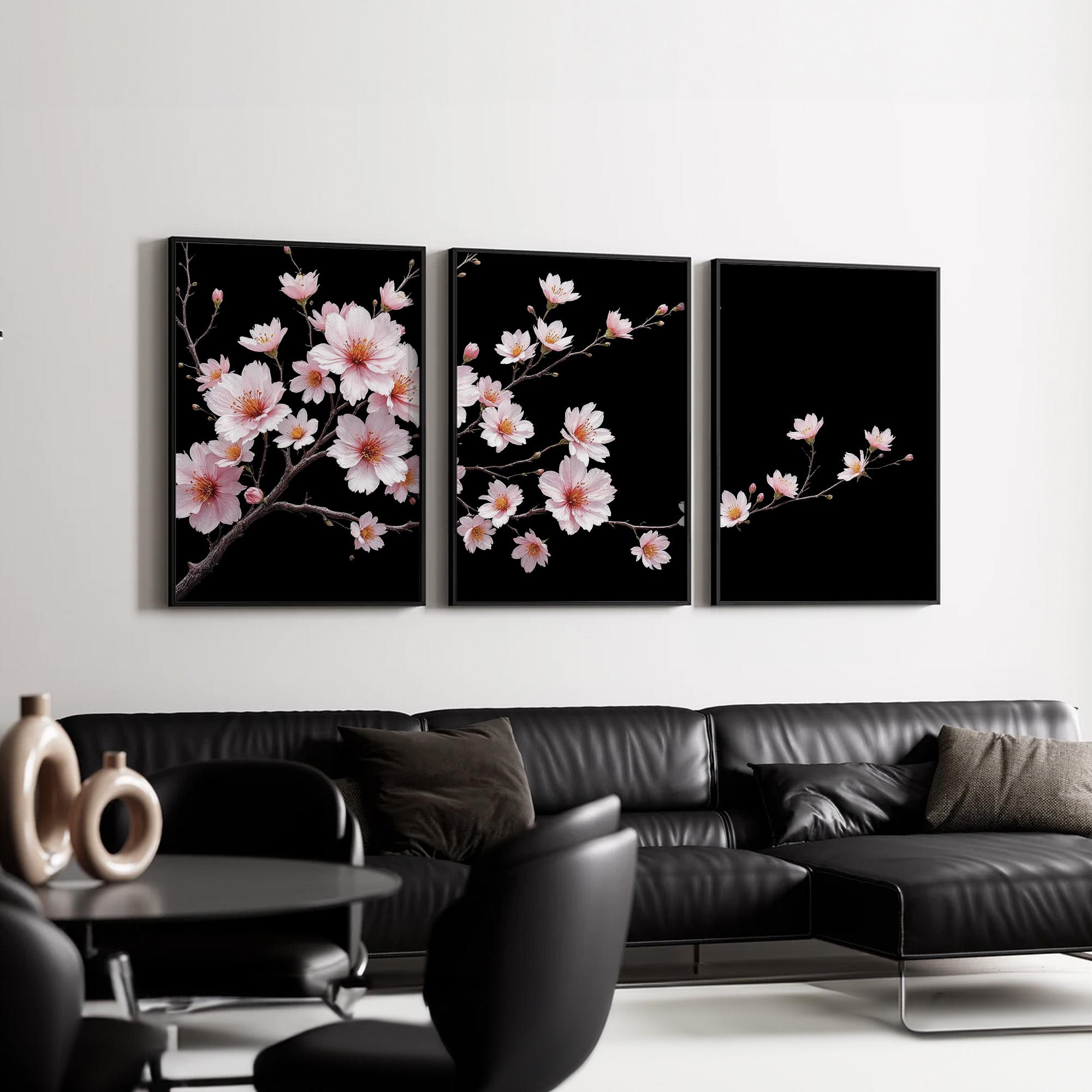 Pink Cherry Blossom Wall Art Set of 3 | Sakura Floral Triptych for ...